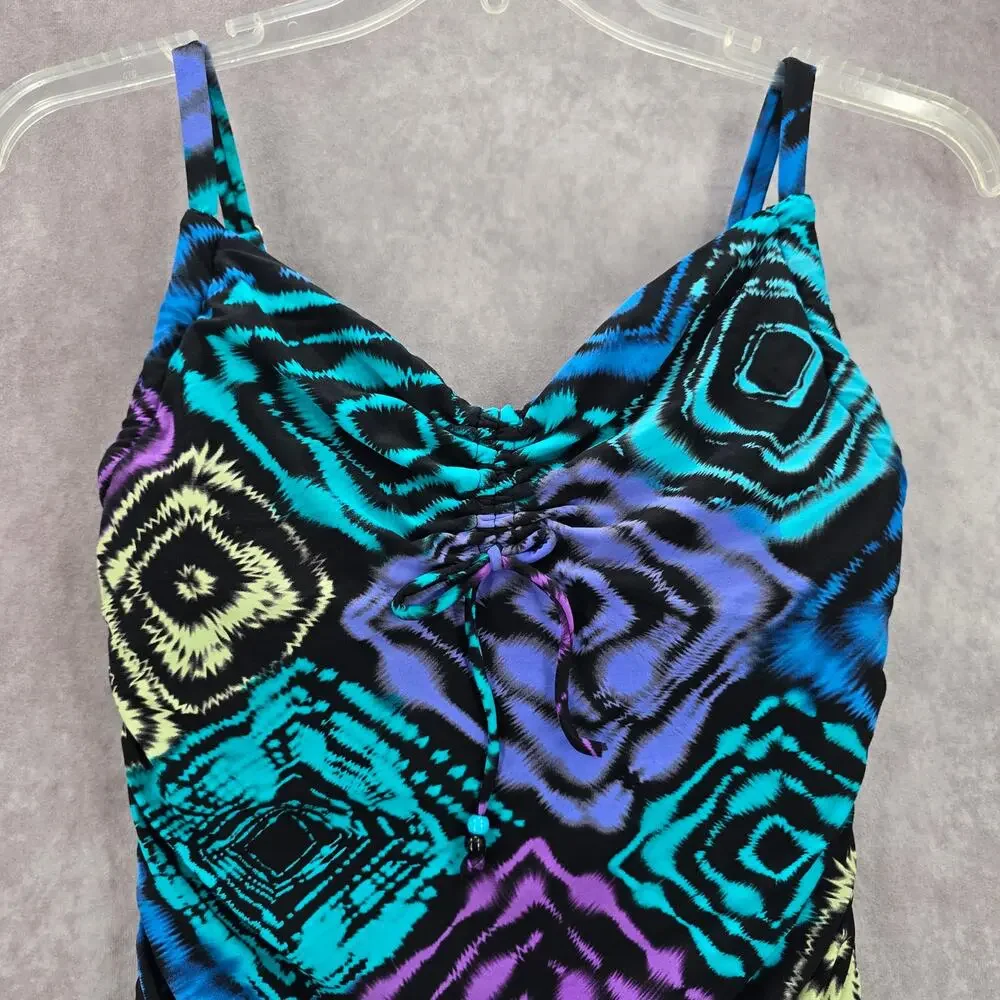 Coco Reef Black Multi Swimwear Tankini Tank Top Medium Bra 34D‎